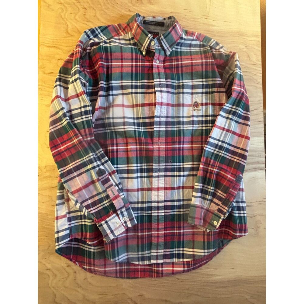 Tommy Hilfiger Mens Large Plaid Long Sleeve Dress Shirt L Button Up